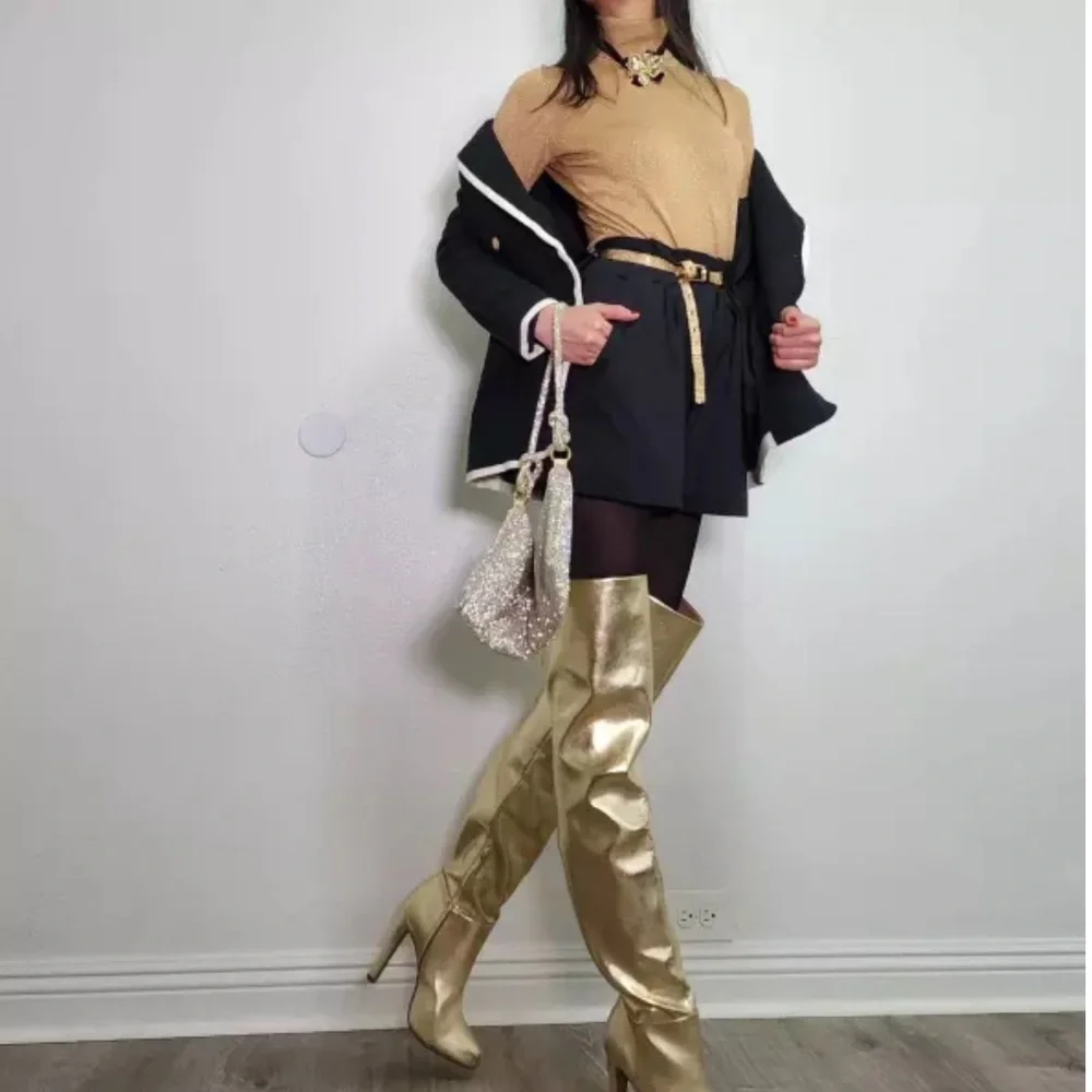 Brian Atwood x Express Metallic Over The Knee Heeled Boots Size 9